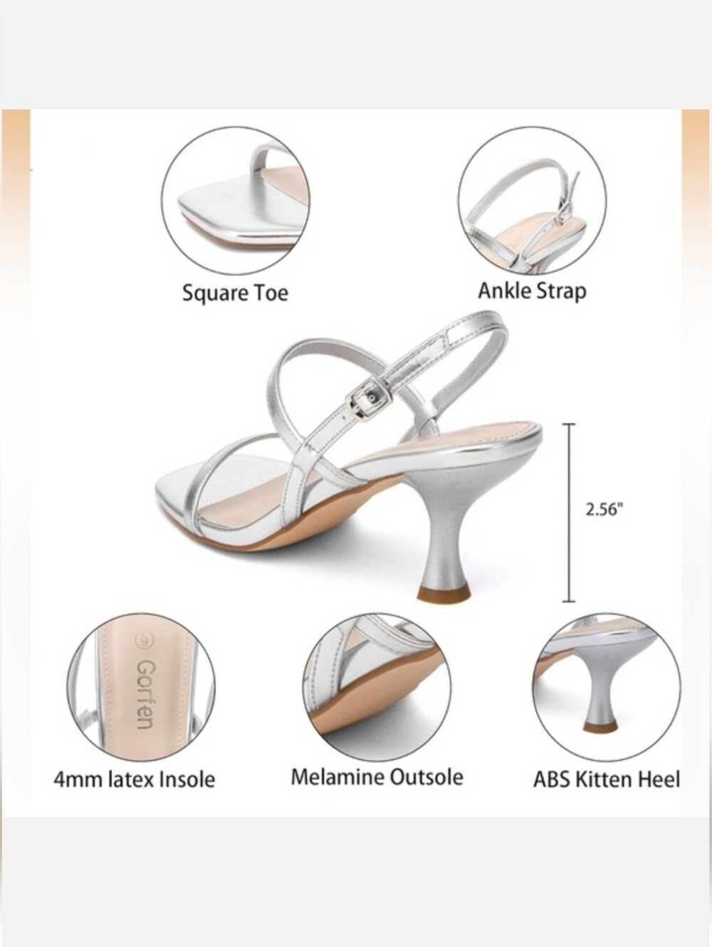 Silver Strappy Square Toe/Heel Kitten Heel Sandals - Picture 8 of 8
